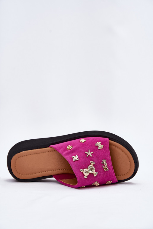 INildleder-Hausschuhe für Damen Z Przypinkami Vinceza 66741 pinke Farbe INildleder-Hausschuhe für Damen Z Przypinkami Vinceza 66741 pinke Farbe