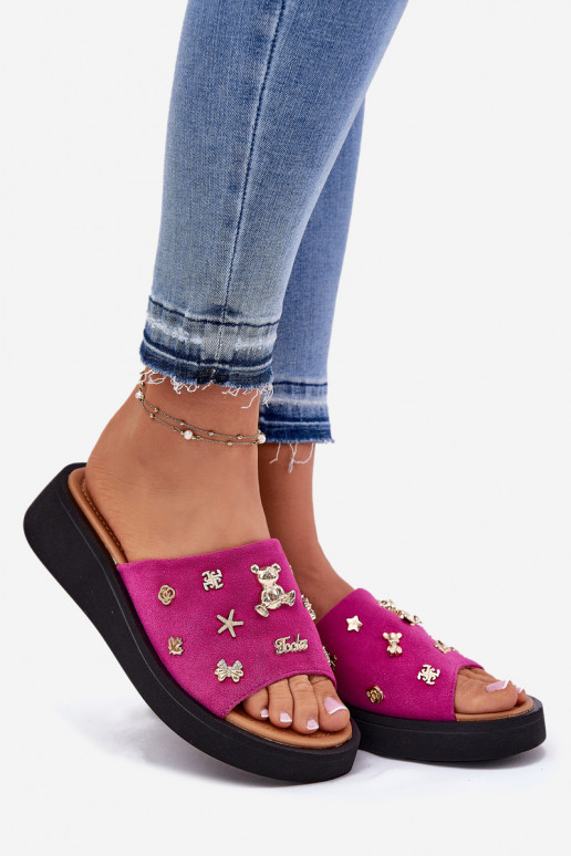 INildleder-Hausschuhe für Damen Z Przypinkami Vinceza 66741 pinke Farbe INildleder-Hausschuhe für Damen Z Przypinkami Vinceza 66741 pinke Farbe