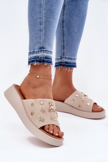 INildleder-Hausschuhe für Damen Z Przypinkami Vinceza 66741 Beige