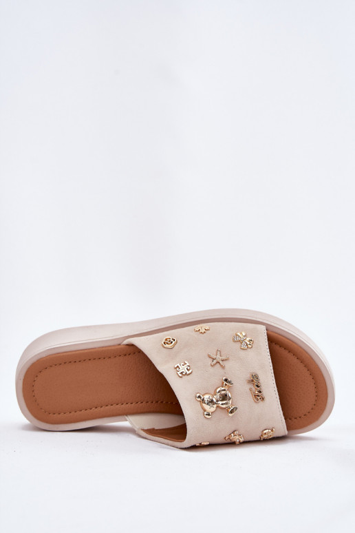 INildleder-Hausschuhe für Damen Z Przypinkami Vinceza 66741 Beige INildleder-Hausschuhe für Damen Z Przypinkami Vinceza 66741 Beige