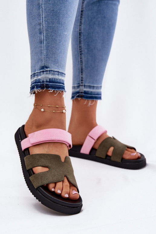 Damenhausschuhe Z mit Klebeverschlussem Vinceza 17401 Grün-pinke Farbe Damenhausschuhe Z mit Klebeverschlussem Vinceza 17401 Grün-pinke Farbe