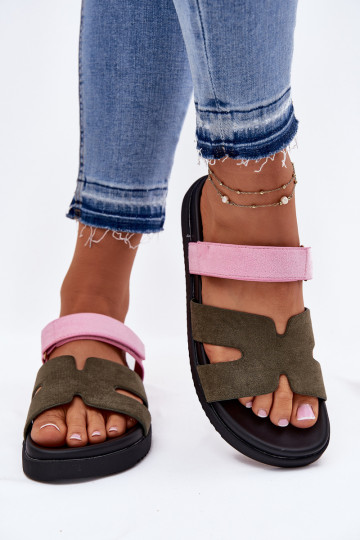 Damenhausschuhe Z mit Klebeverschlussem Vinceza 17401 Grün-pinke Farbe 2