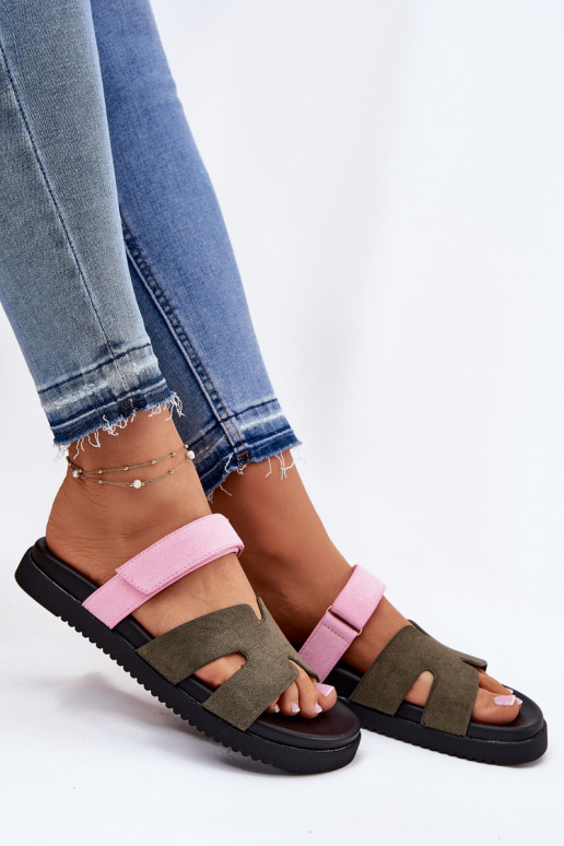 Damenhausschuhe Z mit Klebeverschlussem Vinceza 17401 Grün-pinke Farbe Damenhausschuhe Z mit Klebeverschlussem Vinceza 17401 Grün-pinke Farbe