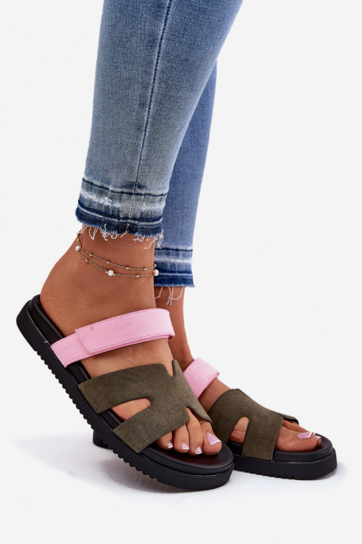 Damenhausschuhe Z mit Klebeverschlussem Vinceza 17401 Grün-pinke Farbe Damenhausschuhe Z mit Klebeverschlussem Vinceza 17401 Grün-pinke Farbe