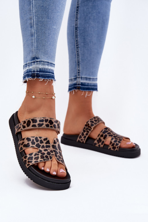 Damenhausschuhe Z mit Klebeverschlussem Vinceza 17401 mit Leopardenfellmuster