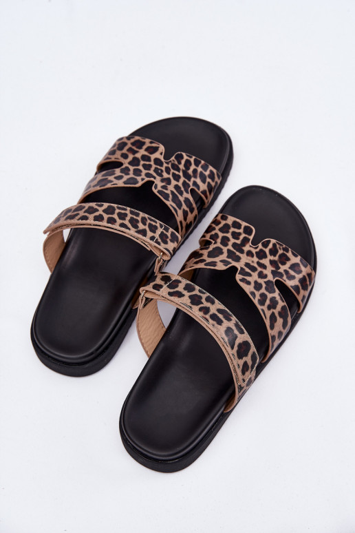 Damenhausschuhe Z mit Klebeverschlussem Vinceza 17401 mit Leopardenfellmuster