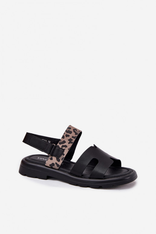 Damensandalen Feminin mit breiten Absätzen mit Leopardenfellmuster Vinceza 66780 schZuarze Farbe Damensandalen Feminin mit breiten Absätzen mit Leopardenfellmuster Vinceza 66780 schZuarze Farbe