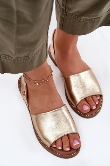 Goldfarbene Damen-Schuhe mit breiten Absätzen aus Kunstleder, „Dereka"