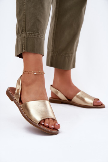 Goldfarbene Damen-Schuhe mit breiten Absätzen aus Kunstleder, „Dereka" 2