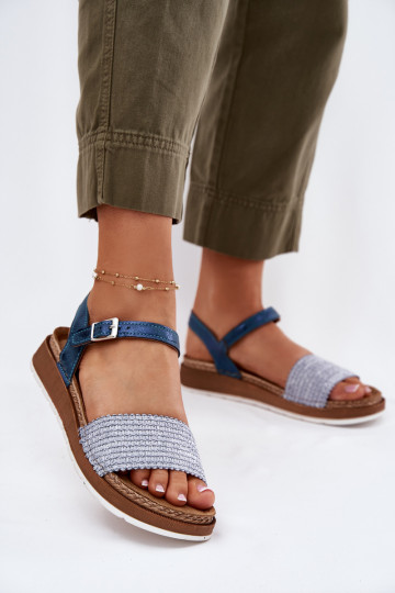 Blaue Damenhalbschuhe mit Zöpfen am Riemen, Inblu GS000050