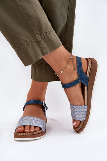 Blaue Damenhalbschuhe mit Zöpfen am Riemen, Inblu GS000050 2