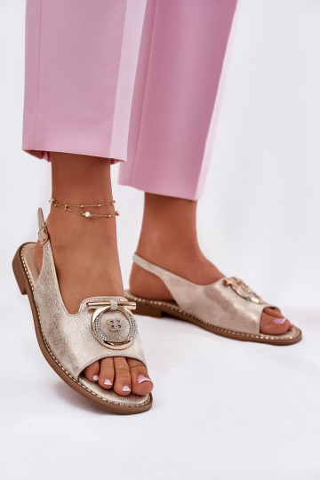 Elegante Sandaletten mit Ornamenten und breiten Absätzen S.Barski KV51-003 goldfarben