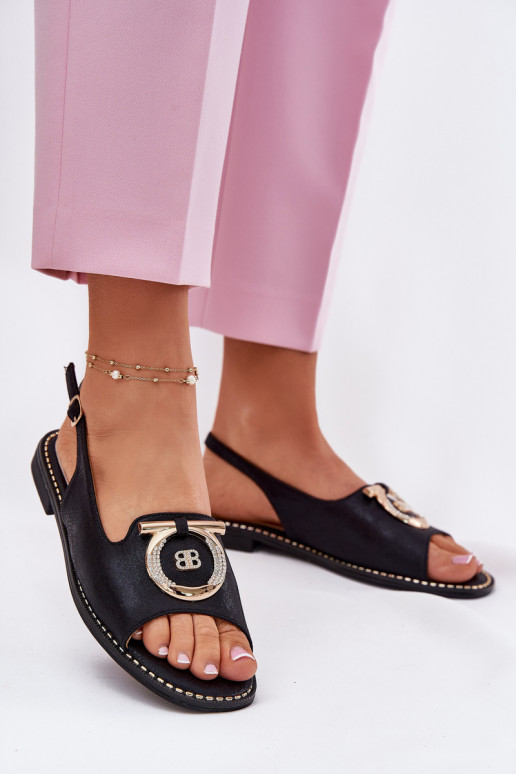 Eleganter Stil Sandalen mit Ornamenten mit breiten Absätzen S.Barski KV51-003 schZuarze Farbe Eleganter Stil Sandalen mit Ornamenten mit breiten Absätzen S.Barski KV51-003 schZuarze Farbe