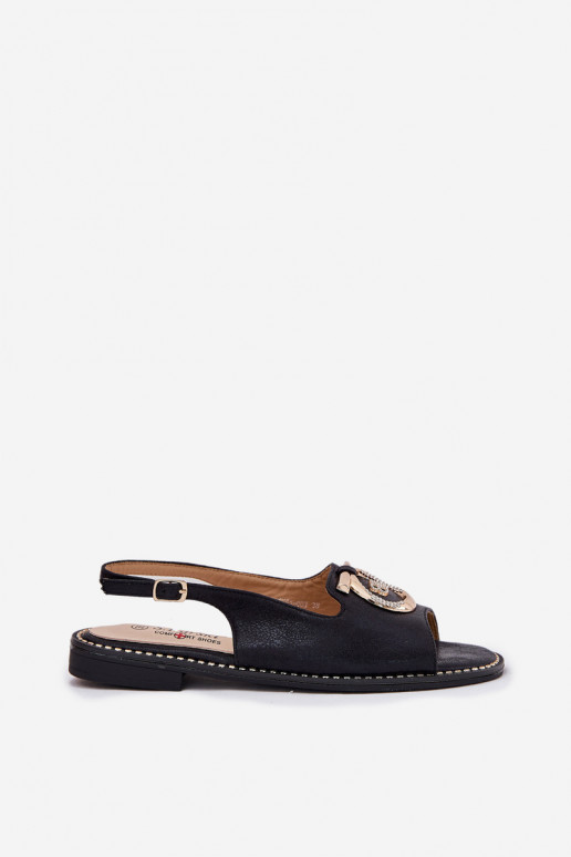 Eleganter Stil Sandalen mit Ornamenten mit breiten Absätzen S.Barski KV51-003 schZuarze Farbe Eleganter Stil Sandalen mit Ornamenten mit breiten Absätzen S.Barski KV51-003 schZuarze Farbe