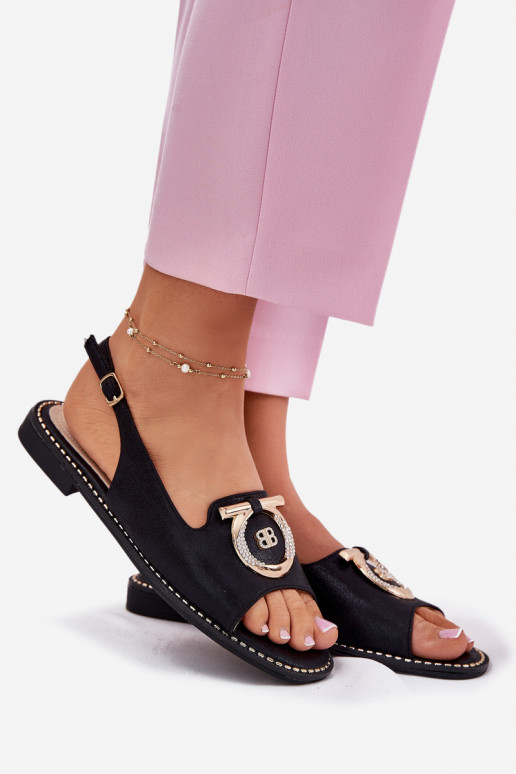 Eleganter Stil Sandalen mit Ornamenten mit breiten Absätzen S.Barski KV51-003 schZuarze Farbe Eleganter Stil Sandalen mit Ornamenten mit breiten Absätzen S.Barski KV51-003 schZuarze Farbe