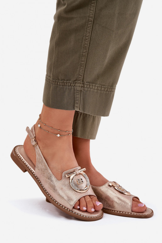 Eleganter Stil Sandalen mit Ornamenten mit breiten Absätzen S.Barski KV51-003 roségoldene Farbe