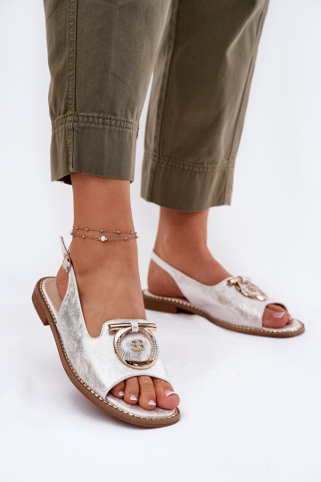Elegante Sandaletten mit Ornamenten und breiten Absätzen S.Barski KV51-003 silberfarben