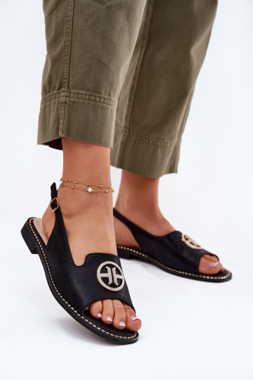 Damensandalen mit breiten Absätzen mit Ornamenten S.Barski KV51-002 schZuarze Farbe 2