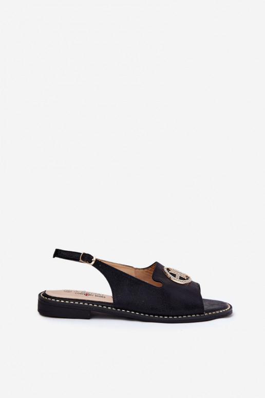 Damensandalen mit breiten Absätzen mit Ornamenten S.Barski KV51-002 schZuarze Farbe Damensandalen mit breiten Absätzen mit Ornamenten S.Barski KV51-002 schZuarze Farbe