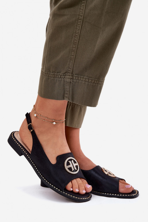 Damensandalen mit breiten Absätzen mit Ornamenten S.Barski KV51-002 schZuarze Farbe Damensandalen mit breiten Absätzen mit Ornamenten S.Barski KV51-002 schZuarze Farbe