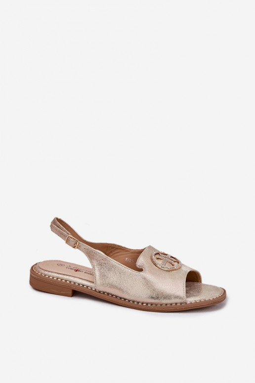 Damensandalen mit breiten Absätzen mit Ornamenten S.Barski KV51-002 goldene Farbe