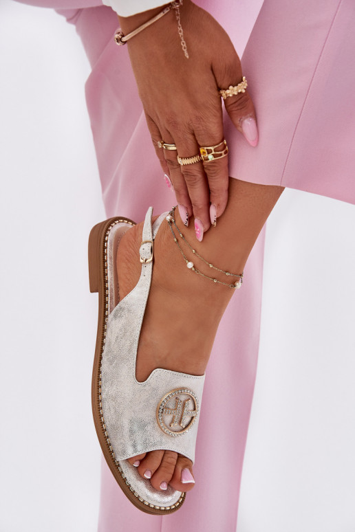 Damensandalen mit breiten Absätzen mit Ornamenten S.Barski KV51-002 Silberfarbe Damensandalen mit breiten Absätzen mit Ornamenten S.Barski KV51-002 Silberfarbe