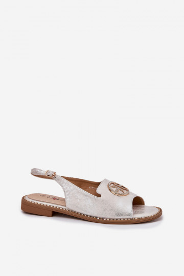 Damen Sandalen mit breiten Absätzen und Ornamenten S.Barski KV51-002 in Silber 2