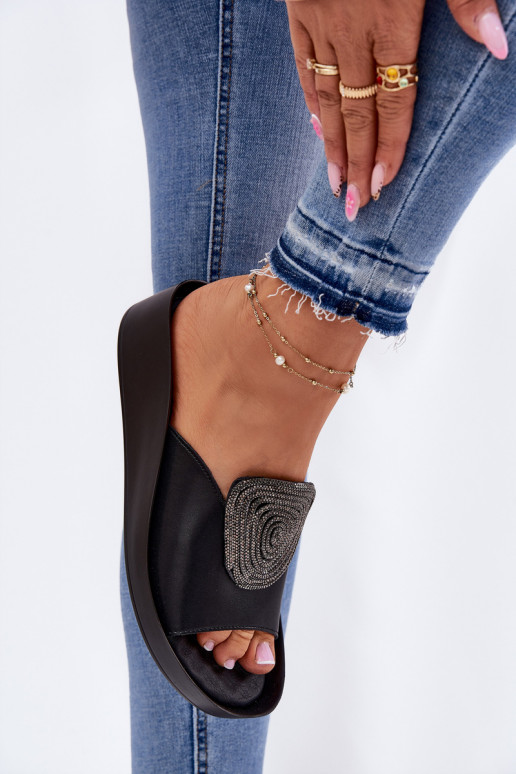 Haut Feminin Hausschuhe mit Ornamenten KV51-028 schZuarze Farbe