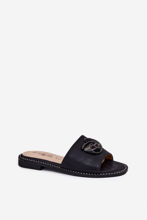 Damenhausschuhe mit breiten Absätzen Mit Dekorationen Detalem KV51-007 schZuarze Farbe Damenhausschuhe mit breiten Absätzen Mit Dekorationen Detalem KV51-007 schZuarze Farbe