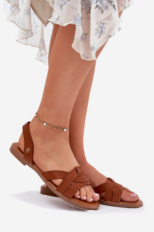 Flache Sandalen für Damen aus Öko-Leder braune Farbe Illoria Flache Sandalen für Damen aus Öko-Leder braune Farbe Illoria