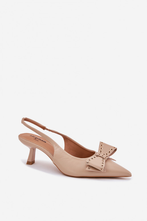 Schuhe mit dünnen Absätzen mit Bändern Beige Folesca