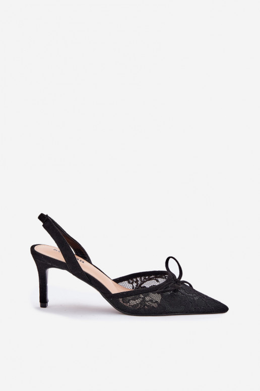 mit Spitzenmotiven hochhackige Schuhe mit offener Ferse schZuarze Farbe Annivirae