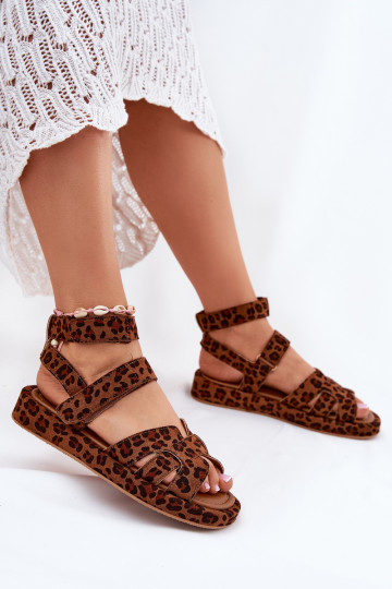 Damensandalen Z mit Klebeverschlussami mit Leopardenfellmuster Uvissa