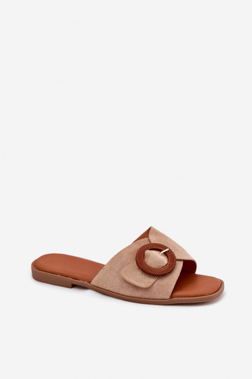 Damenhausschuhe mit breiten Absätzen mit Schnallen Beige Lanoni