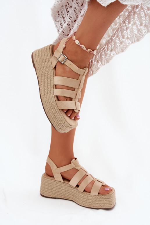 Damensandalen mit Streifen I Plecionką Beige Pardauss Damensandalen mit Streifen I Plecionką Beige Pardauss