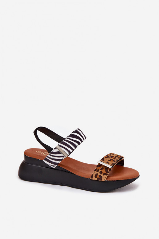 Damensandalen Auf einem Keil mit Leopardenfellmuster I Zebra braune Farbe Monera Damensandalen Auf einem Keil mit Leopardenfellmuster I Zebra braune Farbe Monera