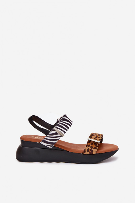 Damensandalen Auf einem Keil mit Leopardenfellmuster I Zebra braune Farbe Monera Damensandalen Auf einem Keil mit Leopardenfellmuster I Zebra braune Farbe Monera
