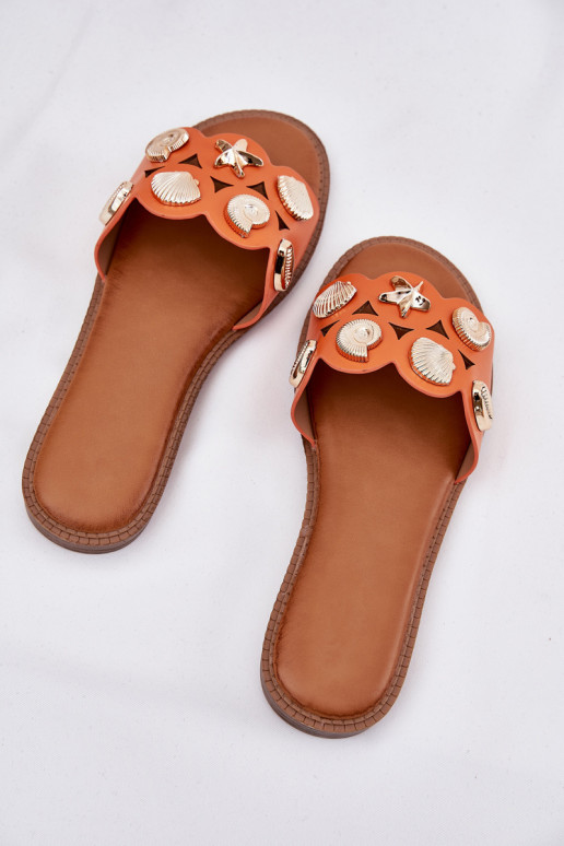 Damenhausschuhe mit breiten Absätzen Ze goldene Farbemi Przypinkami orange Farbe Ermöglichtlothiel Damenhausschuhe mit breiten Absätzen Ze goldene Farbemi Przypinkami orange Farbe Ermöglichtlothiel