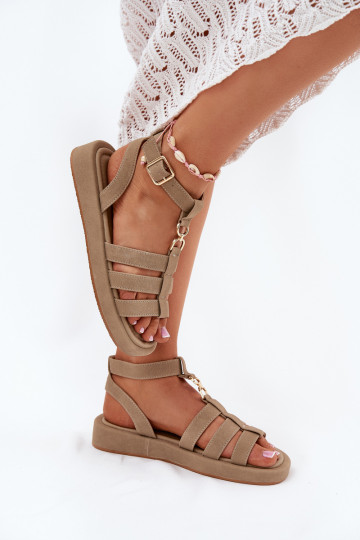 Damen-Sandalen mit Plattform und goldfarbenen Details Kartia khaki