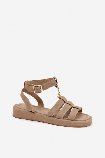 Damensandalen mit einer Plattform Ze goldene Farbem Detalem Khaki-Farbe Kartia 2