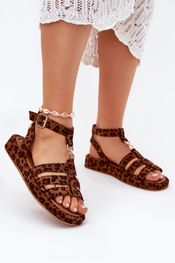 Damen-Sandalen mit Plattform und goldfarbenen Details Kartia mit Leopardenmuster 2