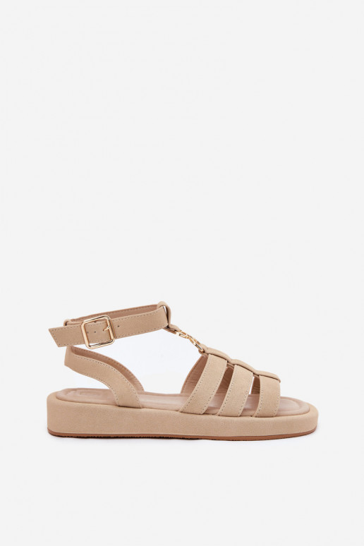 Damensandalen mit einer Plattform Ze goldene Farbem Detalem Beige Kartia Damensandalen mit einer Plattform Ze goldene Farbem Detalem Beige Kartia