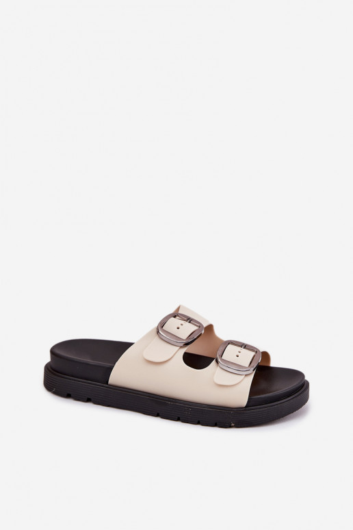 Damenhausschuhe mit Schnallen mit einer Plattform Beige Elamas Damenhausschuhe mit Schnallen mit einer Plattform Beige Elamas