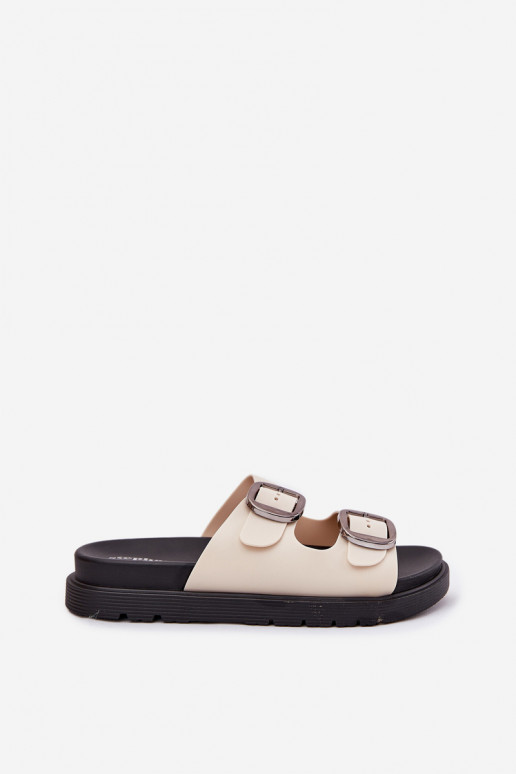 Damenhausschuhe mit Schnallen mit einer Plattform Beige Elamas Damenhausschuhe mit Schnallen mit einer Plattform Beige Elamas