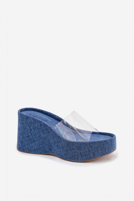 Damenhausschuhe Auf einem Keil Z Transparentnym Streifenem Denim-Es mussterial Zolretia Damenhausschuhe Auf einem Keil Z Transparentnym Streifenem Denim-Es mussterial Zolretia