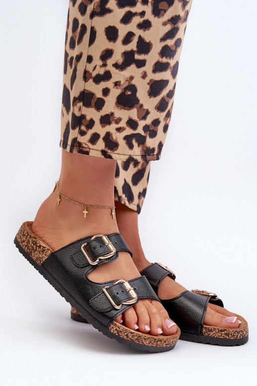 Damenhausschuhe mit Schnallen schZuarze Farbe Fronila Damenhausschuhe mit Schnallen schZuarze Farbe Fronila