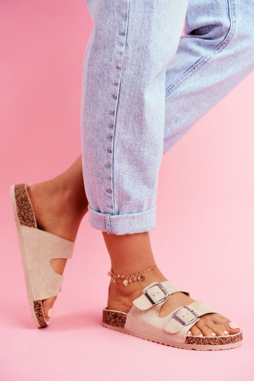 Feminin Hausschuhe Auf Korek mit Schnallen Beige Si Senor