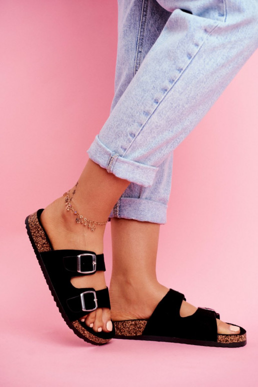 Feminin Hausschuhe Auf Korek mit Schnallen schZuarze Farbe Si Senor