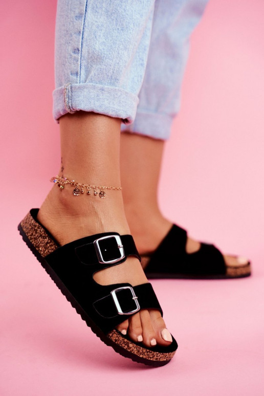 Feminin Hausschuhe Auf Korek mit Schnallen schZuarze Farbe Si Senor