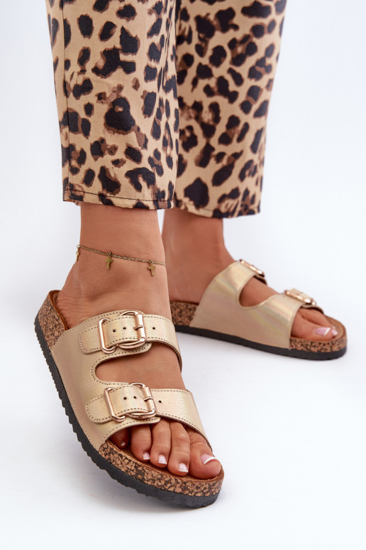 Damenhausschuhe mit Schnallen goldene Farbe Fronila Damenhausschuhe mit Schnallen goldene Farbe Fronila